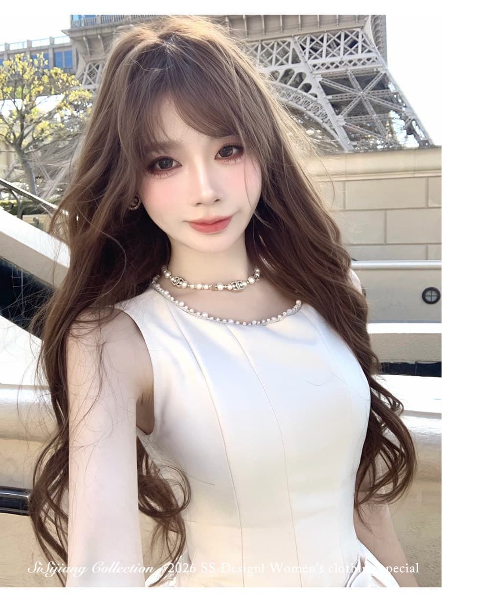 프랑스식 우아함 품격 허리 수축 민소매 스와로브스키 더블 색상 드레스 행사 치마 라운드 넥 민소매 하이웨이스트 롱 코트 빅 플레어 스커트 상세 이미지 8