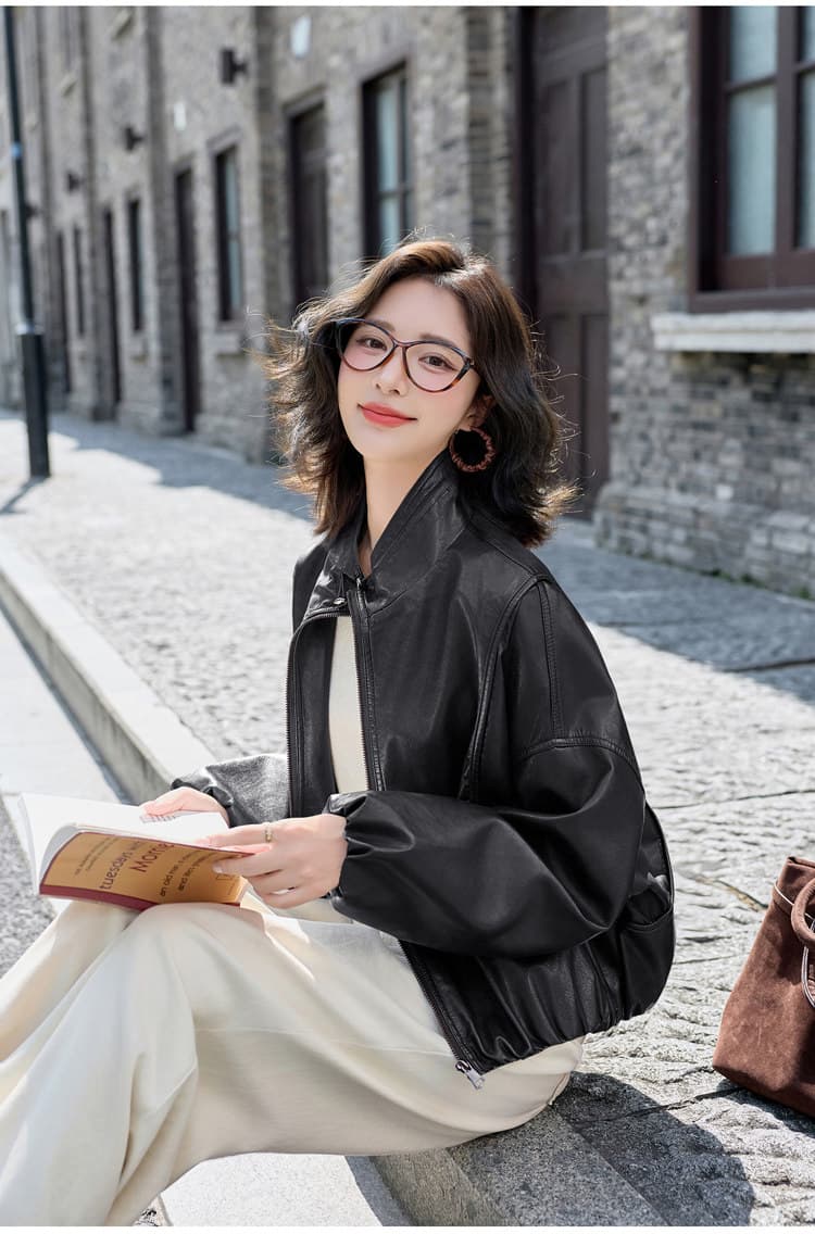 가죽 재킷 여성 코트 2026 봄 가을 새로운 항구 바람 레트로 루즈핏 쇼트 스타일 작은 키 슬림해 보이는 pu 오토바이 가죽 자켓 상세 이미지 20