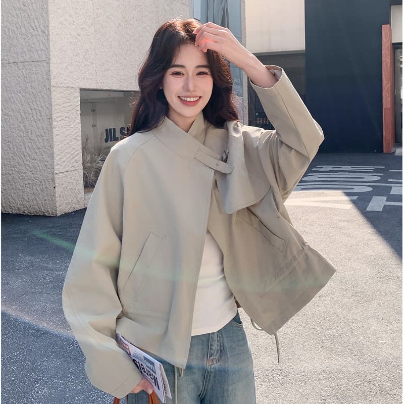 한 부서 캐주얼 스탠드 칼라 쇼트 스타일 바람막이 여성 코트 2026 봄 새로운 고급 센스 펌프 로프 워크웨어 재킷 맨위 이미지 3