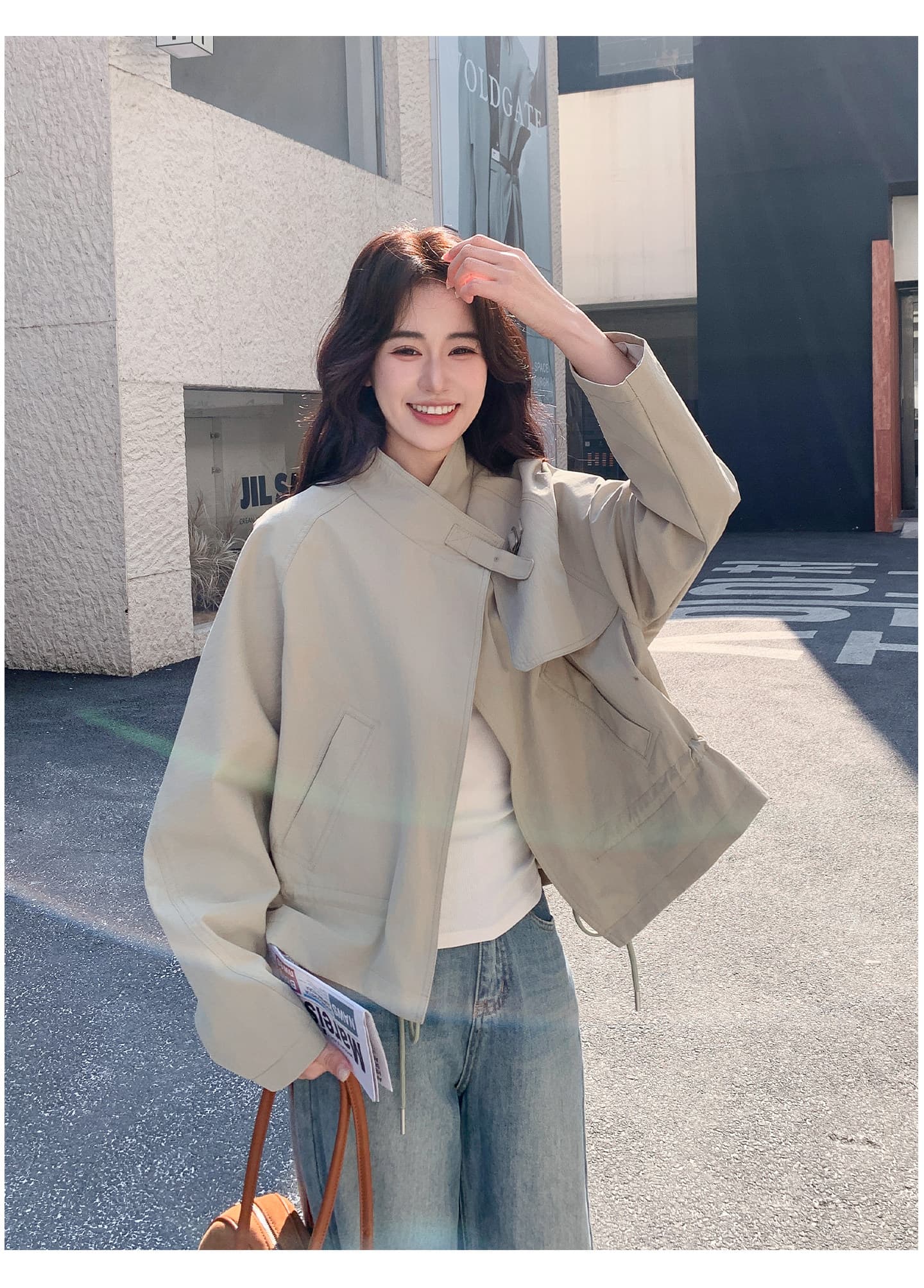 한 부서 캐주얼 스탠드 칼라 쇼트 스타일 바람막이 여성 코트 2026 봄 새로운 고급 센스 펌프 로프 워크웨어 재킷 맨위 상세 이미지 8