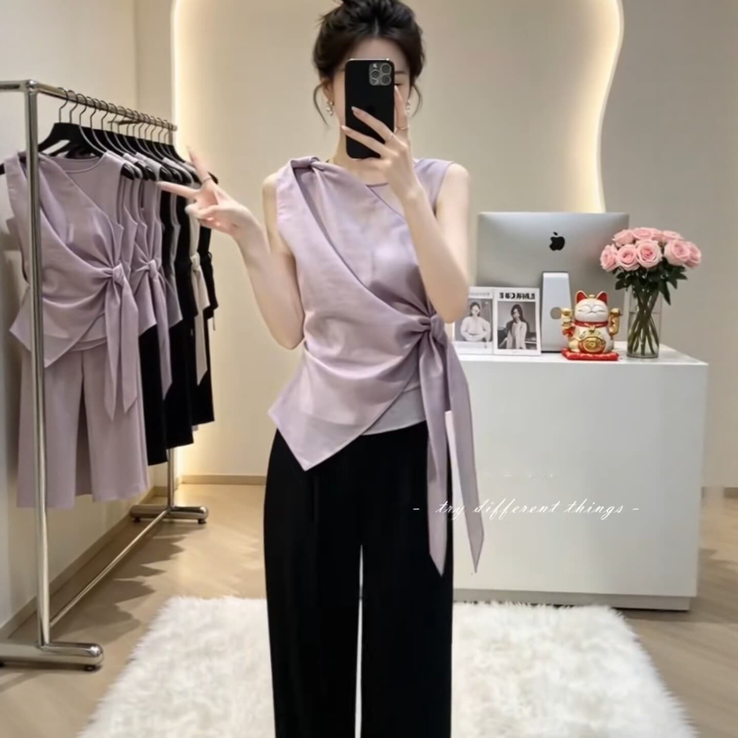 프랑스식 빛 요리 한 바람 보라색 민소매 스트랩 여성 셔츠 2026 여름 빅 사이즈 지방 mm 디자인 센스 품격 슬림해 보이는 맨위 상세 이미지 5