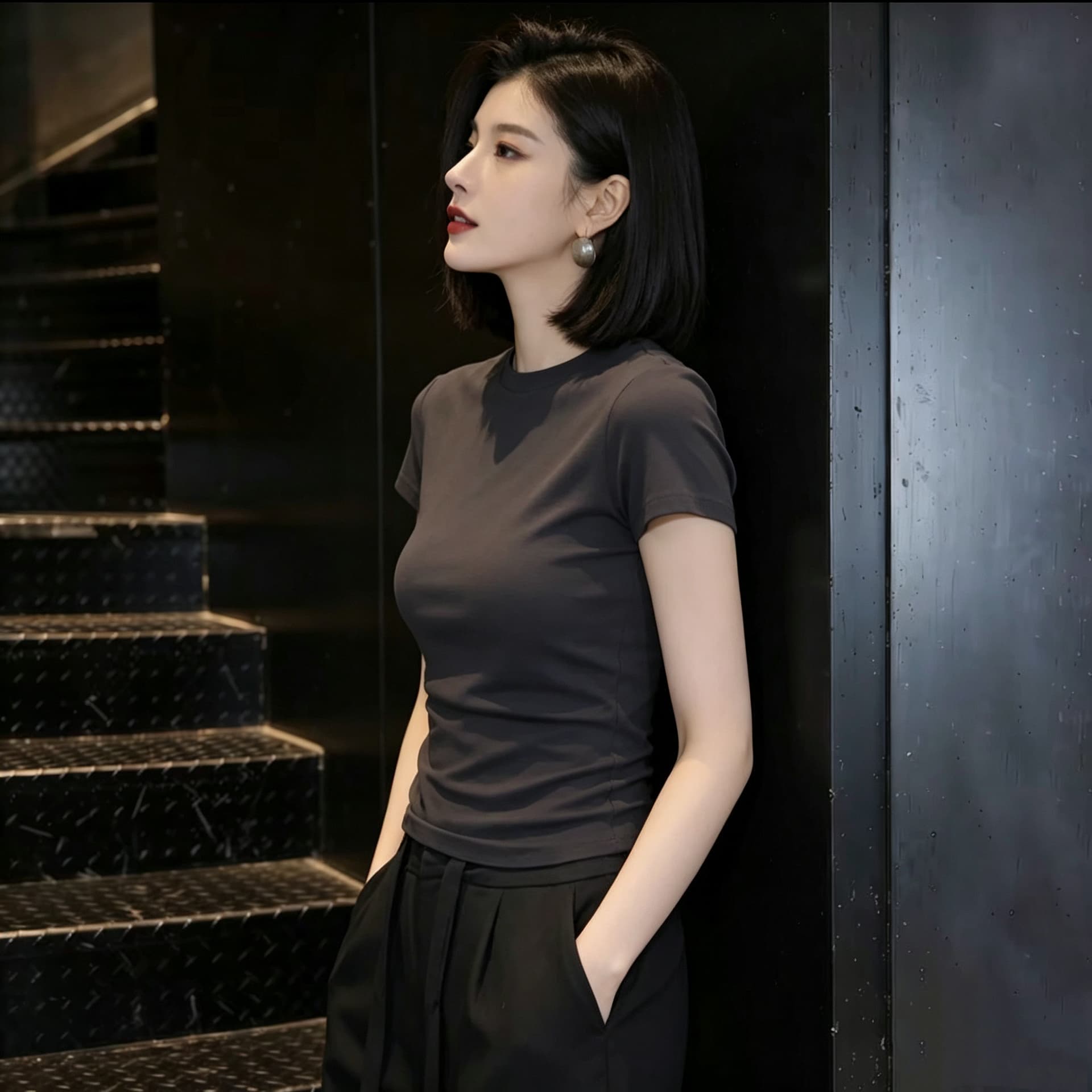 회색 라운드 넥 티셔츠 여성용 짧은 소매 2026 여름 새로운 패션 연령 감소 몸매 가꾸기 슬림해 보이는 긍정적 인 어깨 티셔츠 맨위 상세 이미지 3