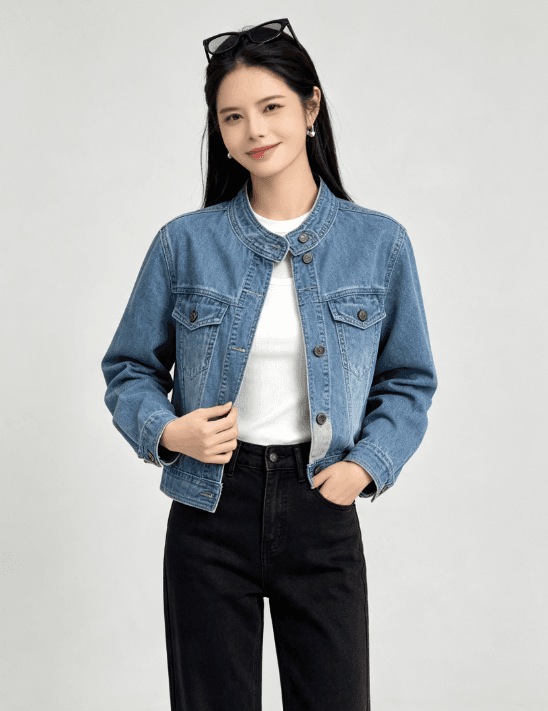 새로운 중식 스탠드 칼라 쇼트 스타일 데님 여성 코트 가을 레트로 단추 작은 키 루즈핏 슬림해 보이는 짧은 외투 상세 이미지 4