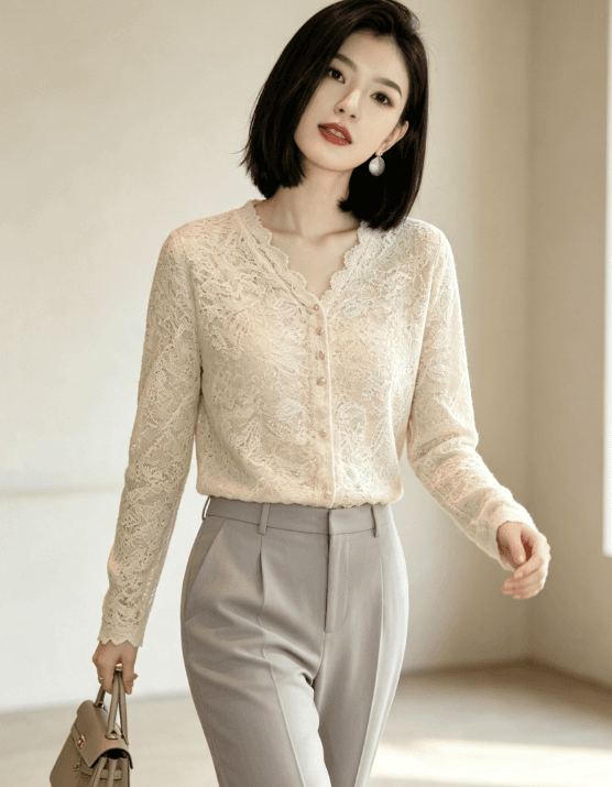 프랑스식 v 칼라 레이스 오픈 가디건 여성 가을 새로운 무거운 작업 홀로우 아웃 레이스 품격 얇은 스타일 니트 작은 외투 상세 이미지 4