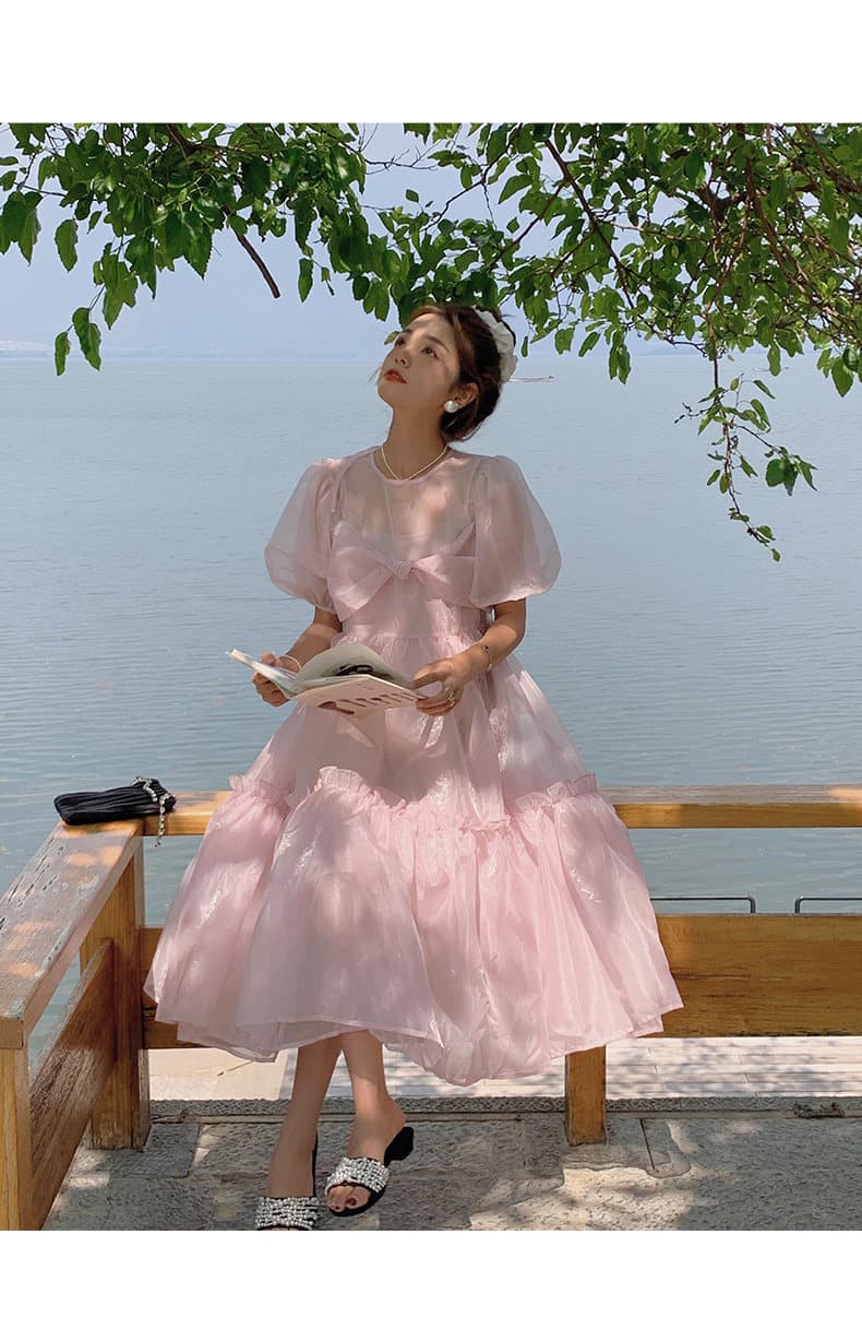 프랑스식 달콤함 핑크색 도망자 공주 유럽 오간자 여성 드레스 여름 센 부서 슈퍼 요정 요정 망사 치마 작은 대중 상세 이미지 33