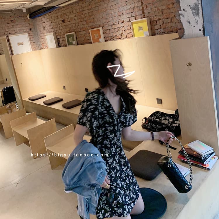 bigyu 한 초등학교 자매 부드러운 품격 드레스 chao 아름다움 프랑스식 슬림해 보이는 쉬폰 V넥 꽃무늬 치마 상세 이미지 36