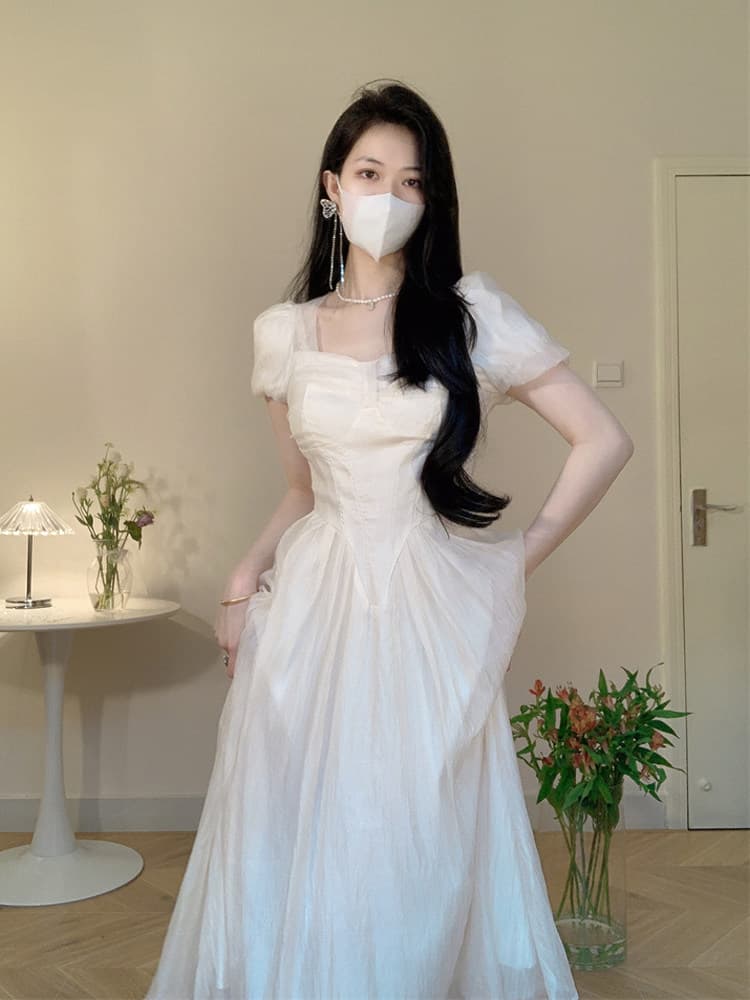 라이센스 등록 샤오 바이 치마 프랑스식 참여 생일 party 작은 행사 치마 보통 웨어러블 화이트 광장 칼라 드레스 상세 이미지 20