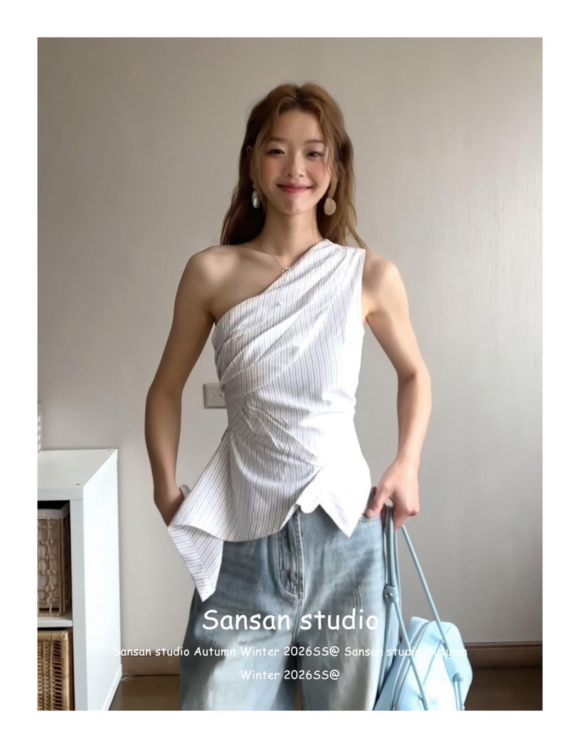 한 부서 비스듬한 어깨 스트라이프 조끼 여성 여름 착용 가져 가라. 불규칙 오프숄더 셔츠 슬립 몸매 가꾸기 슬림해 보이는 민소매 맨위 상세 이미지 16