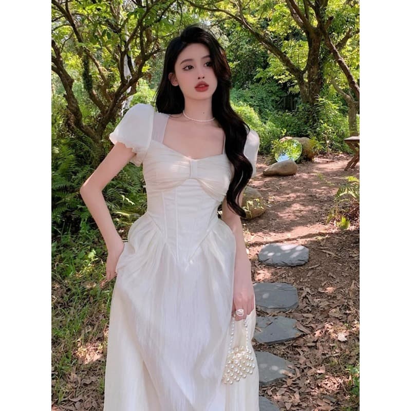 프랑스식 명문 여성 품격 광장 칼라 여성 드레스 여름 빅 사이즈 순수한 욕망 바람 고급 센스 허리 수축 슬림해 보이는 롱 스커트 상세 이미지 2
