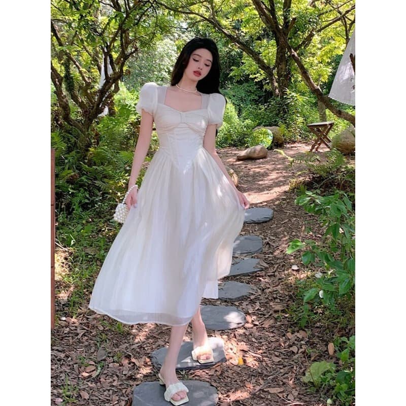 프랑스식 명문 여성 품격 광장 칼라 여성 드레스 여름 빅 사이즈 순수한 욕망 바람 고급 센스 허리 수축 슬림해 보이는 롱 스커트 상세 이미지 5