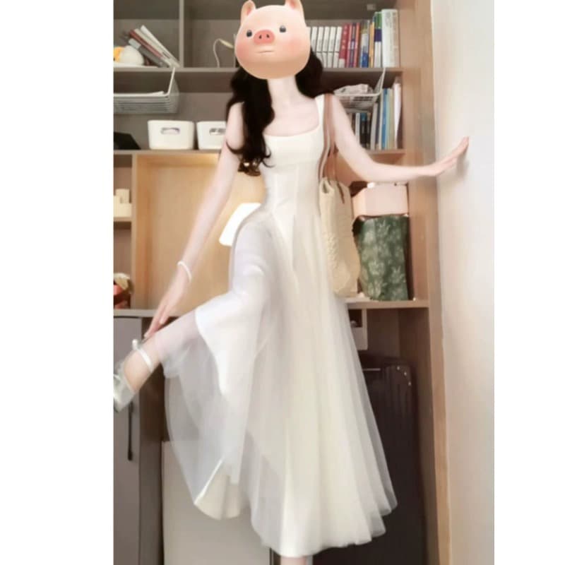 하나부터 왈츠 화이트 슬립 여성 드레스 망사 퍼프 요정 고급 센스 품격 라이센스 롱 스커트 이미지 2