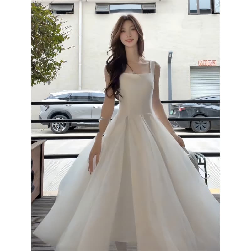 하나부터 왈츠 화이트 슬립 여성 드레스 망사 퍼프 요정 고급 센스 품격 라이센스 롱 스커트 상세 이미지 4