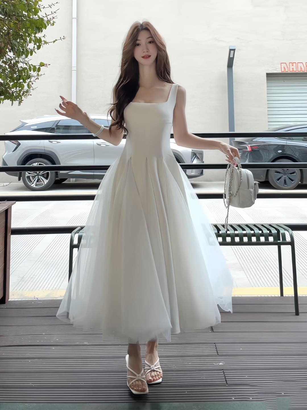 하나부터 왈츠 화이트 슬립 여성 드레스 망사 퍼프 요정 고급 센스 품격 라이센스 롱 스커트 상세 이미지 25