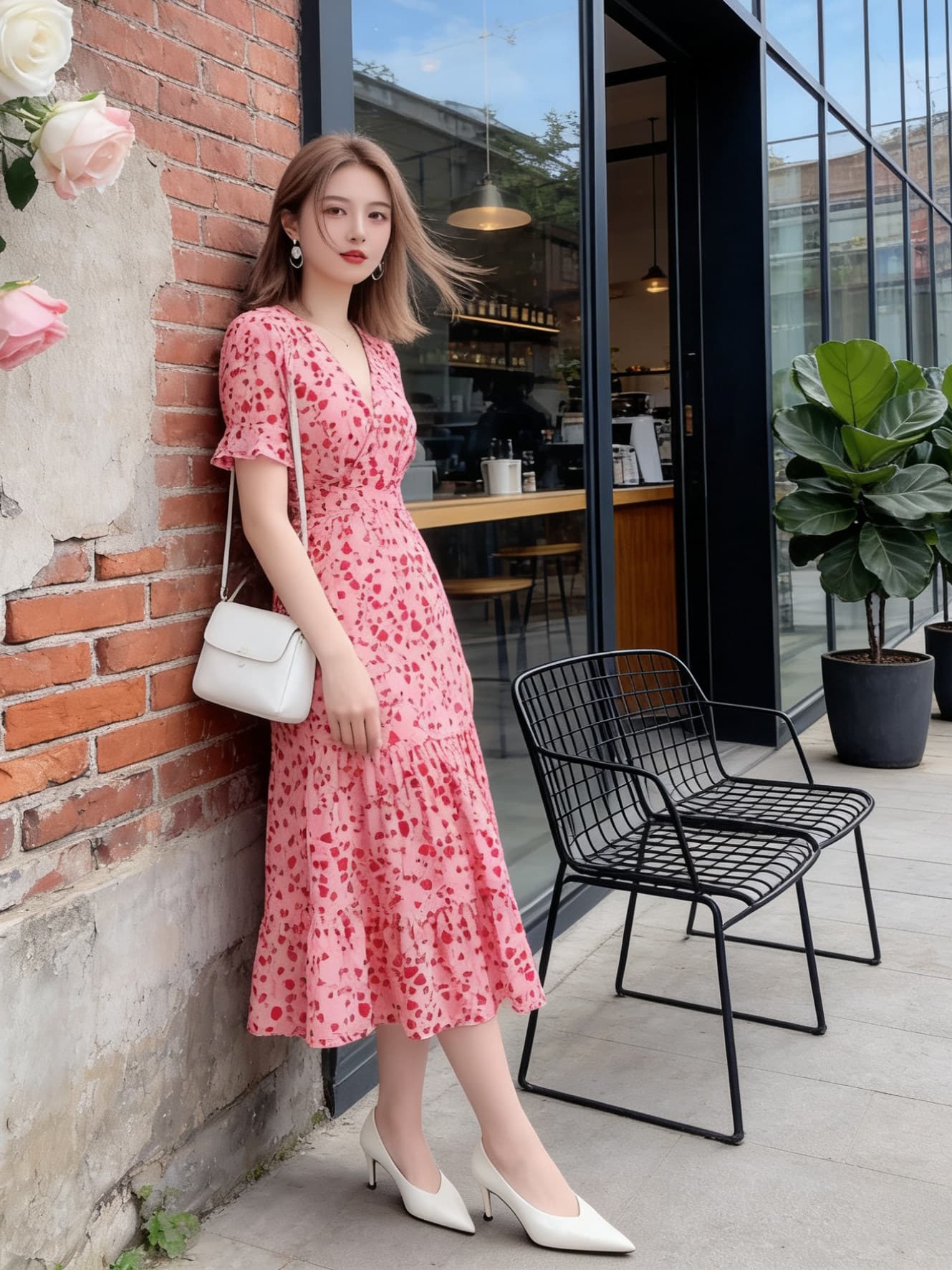 여름 핑크색 쉬폰 여성 드레스 고급 센스 반팔 롱 스커트 차 휴식 치마 해변가 휴가 해변 드레스 꽃무늬 치마 상세 이미지 24