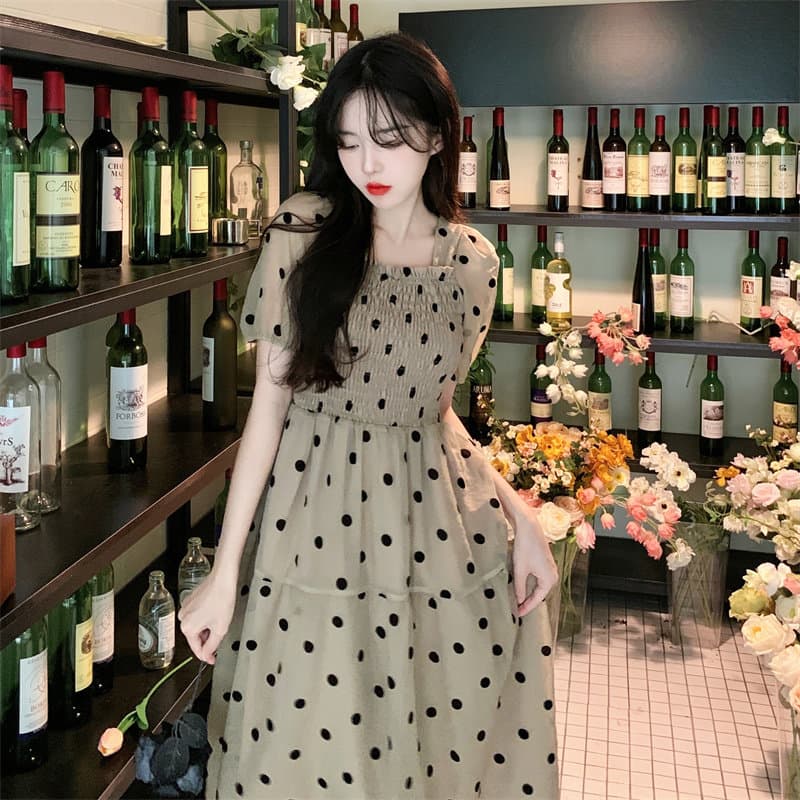 프랑스식 반팔 차 휴식 드레스 아이들 2026 조기 가을 새로운 품격 광장 칼라 고급 도트 무늬 요정 롱 스커트 상세 이미지 12
