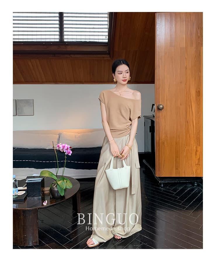 재미있는 과일 binguo 작은 대중 디자인 센스 비스듬한 어깨 반팔 니트 스웨터 여성 2026 여름 새로운 몸매 가꾸기 품격 맨위 상세 이미지 26