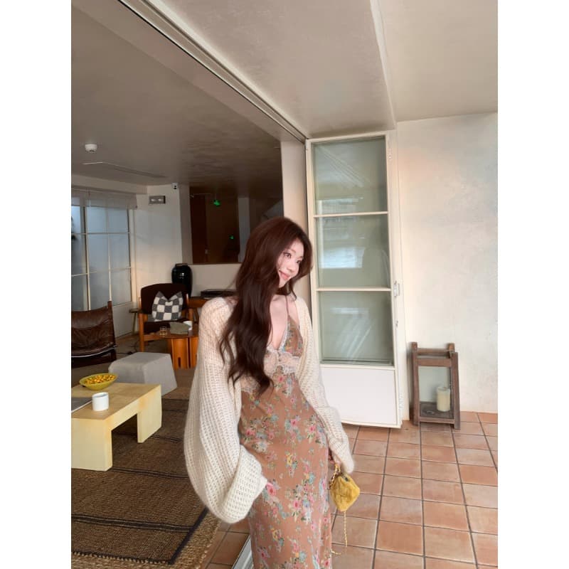 sya 크 사이 작은 웨스트 봄날 꽃밭 이른 봄 프랑스식 중년 치마 여성 프린트 비스듬한 자르다 슬립 레이스 드레스 상세 이미지 7