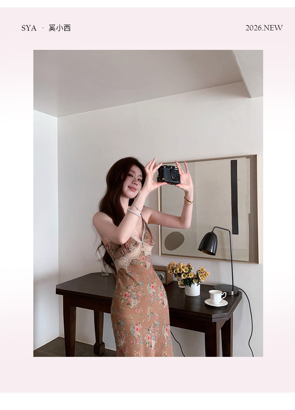sya 크 사이 작은 웨스트 봄날 꽃밭 이른 봄 프랑스식 중년 치마 여성 프린트 비스듬한 자르다 슬립 레이스 드레스 상세 이미지 11