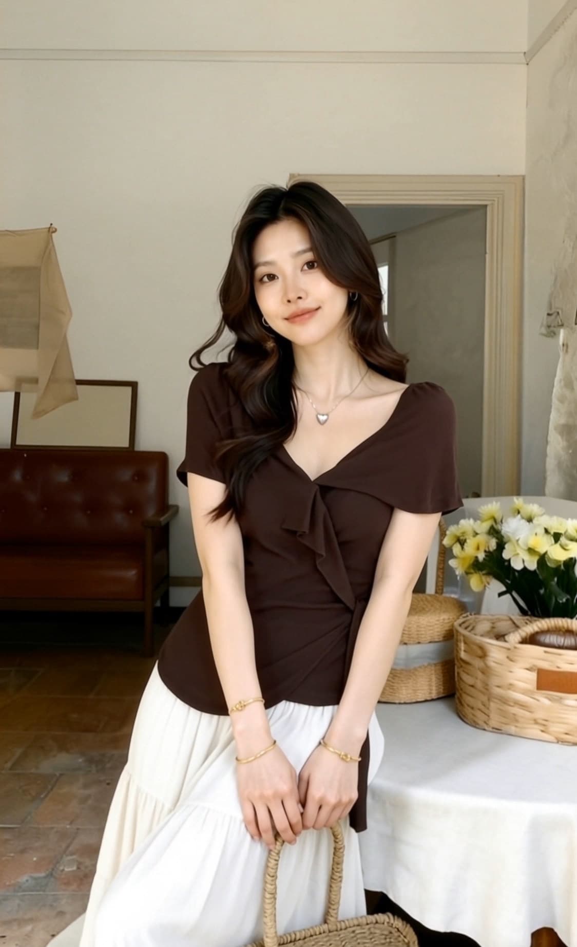 프랑스식 고급 센스 커피 색상 프릴 스트랩 맨위 여성 2026 여름 새로운 반팔 작은 셔츠 디자인 센스 작은 대중 상세 이미지 8