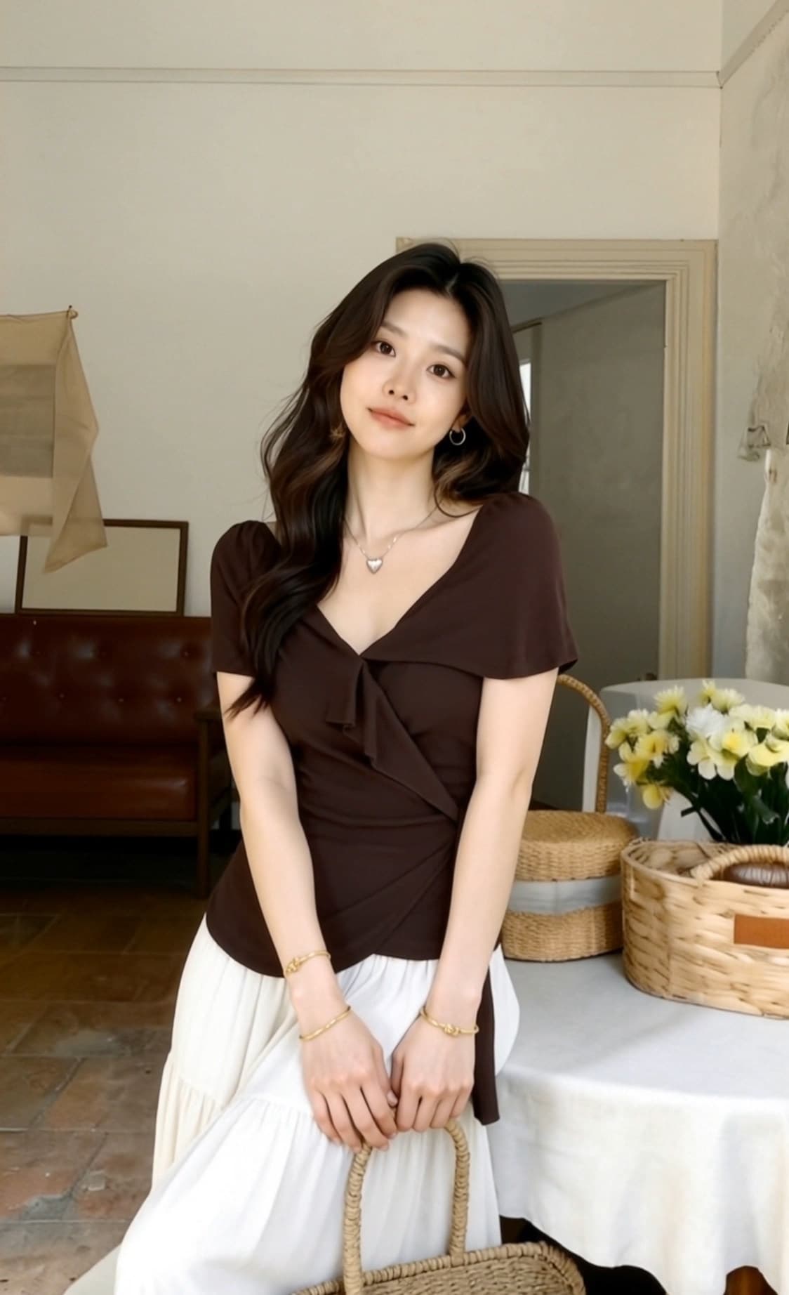 프랑스식 고급 센스 커피 색상 프릴 스트랩 맨위 여성 2026 여름 새로운 반팔 작은 셔츠 디자인 센스 작은 대중 상세 이미지 9