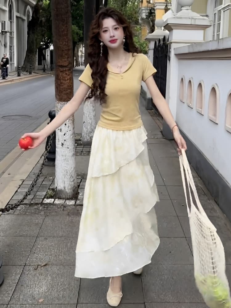 프랑스식 우유 황색 베이비 칼라 쇼트 스타일 맨위 여성 2025 년 여름 새로운 반팔 티셔츠 디자인 센스 작은 대중 상세 이미지 17