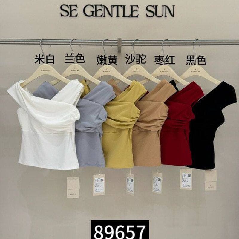보여주기 희 희 2026 새로운 품격 오프숄더 몸매 가꾸기 니트 스웨터 오프숄더 반팔 티셔츠 여성 상세 이미지 8