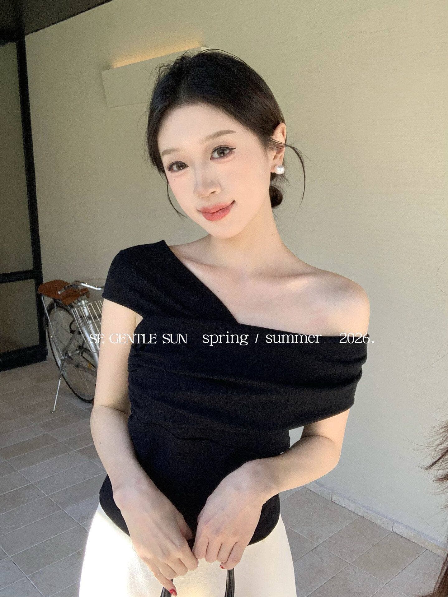 보여주기 희 희 2026 새로운 품격 오프숄더 몸매 가꾸기 니트 스웨터 오프숄더 반팔 티셔츠 여성 상세 이미지 23