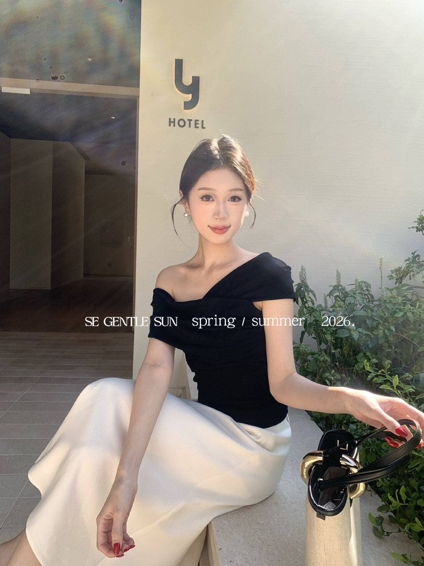 보여주기 희 희 2026 새로운 품격 오프숄더 몸매 가꾸기 니트 스웨터 오프숄더 반팔 티셔츠 여성 상세 이미지 24