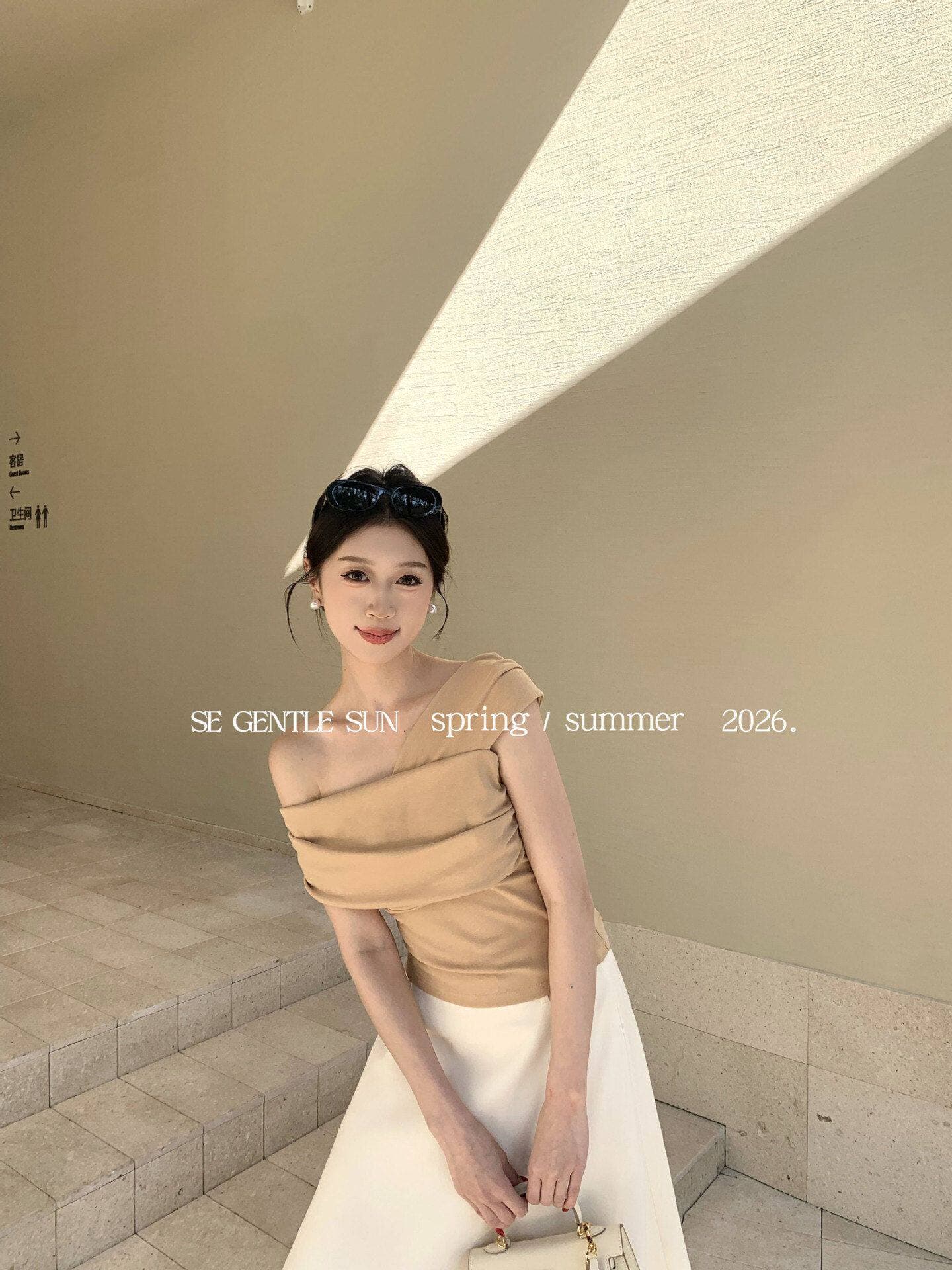 보여주기 희 희 2026 새로운 품격 오프숄더 몸매 가꾸기 니트 스웨터 오프숄더 반팔 티셔츠 여성 상세 이미지 27