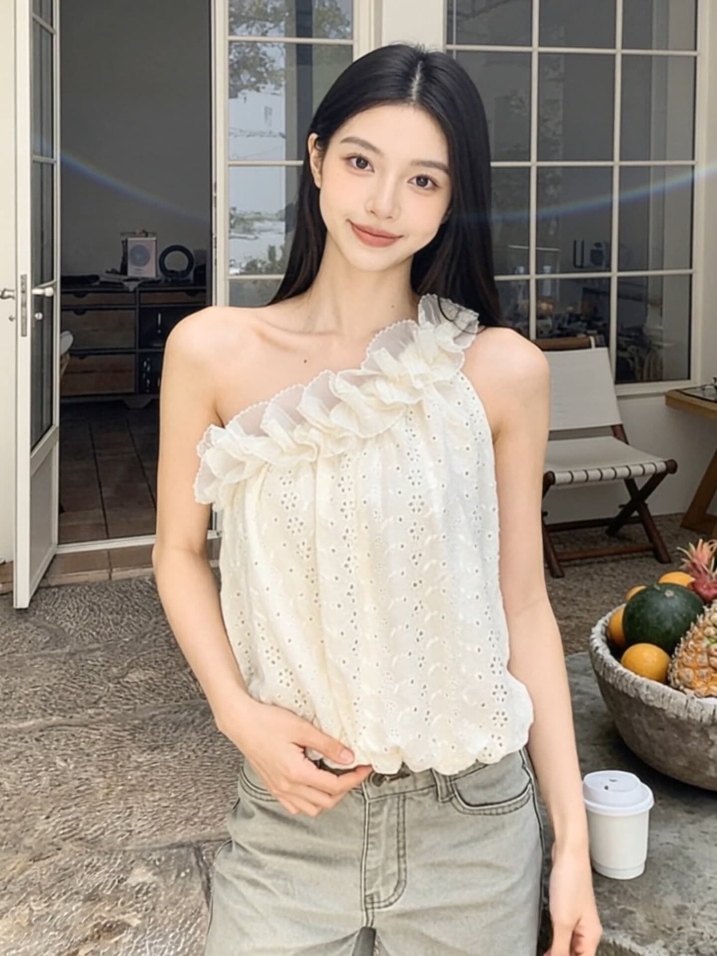 자이언트 잘 생긴 ~ 중 핫걸 레이스 레이스 비스듬한 어깨 의류 여성 2026 여름 새로운 쉬폰 작은 셔츠 디자인 센스 작은 대중 상세 이미지 19