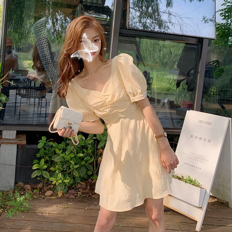 여성 드레스 프랑스식 품격 슈퍼 요정 거품 소매 백리스 미니 스커트 센 부서 레트로 슬림해 보이는 디자인 센스 작은 대중 치마 상세 이미지 13