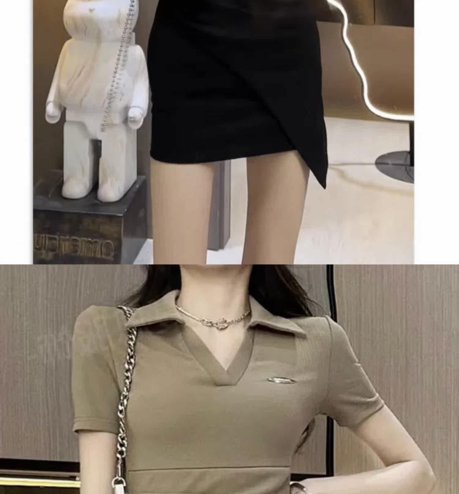 핫걸 순수한 욕망 바람이 아닙니다. 규칙 여성 드레스 여름 작은 키 POLO 칼라 허리 수축 슬림해 보이는 반팔 타이트 스커트 트렌디 상세 이미지 18