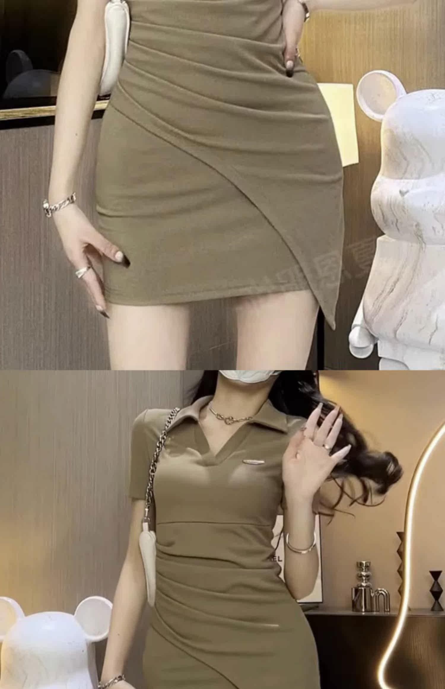 핫걸 순수한 욕망 바람이 아닙니다. 규칙 여성 드레스 여름 작은 키 POLO 칼라 허리 수축 슬림해 보이는 반팔 타이트 스커트 트렌디 상세 이미지 19