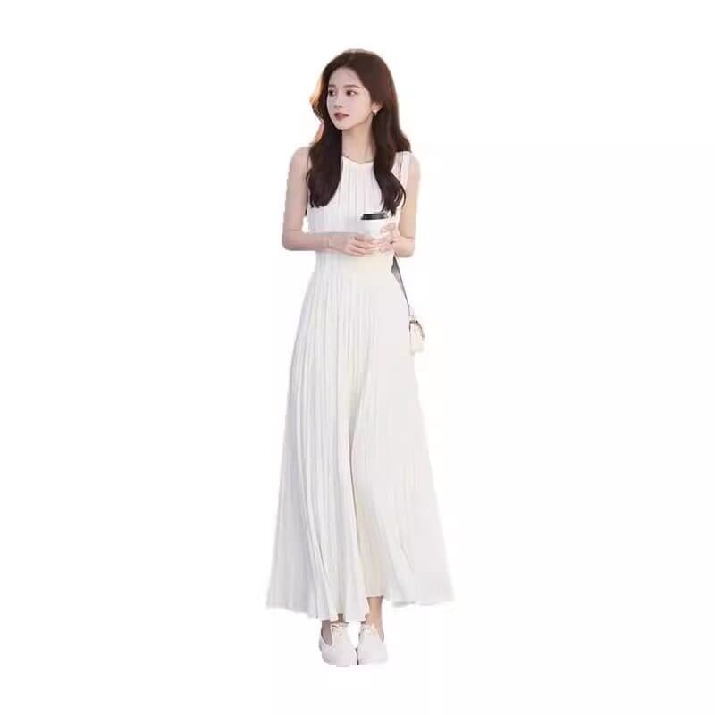 여성 의류 2026 여름 새로운 위엄있는 명문 여성 여신 팬 롱 스커트 고급 센스 민소매 드레스 상세 이미지 13