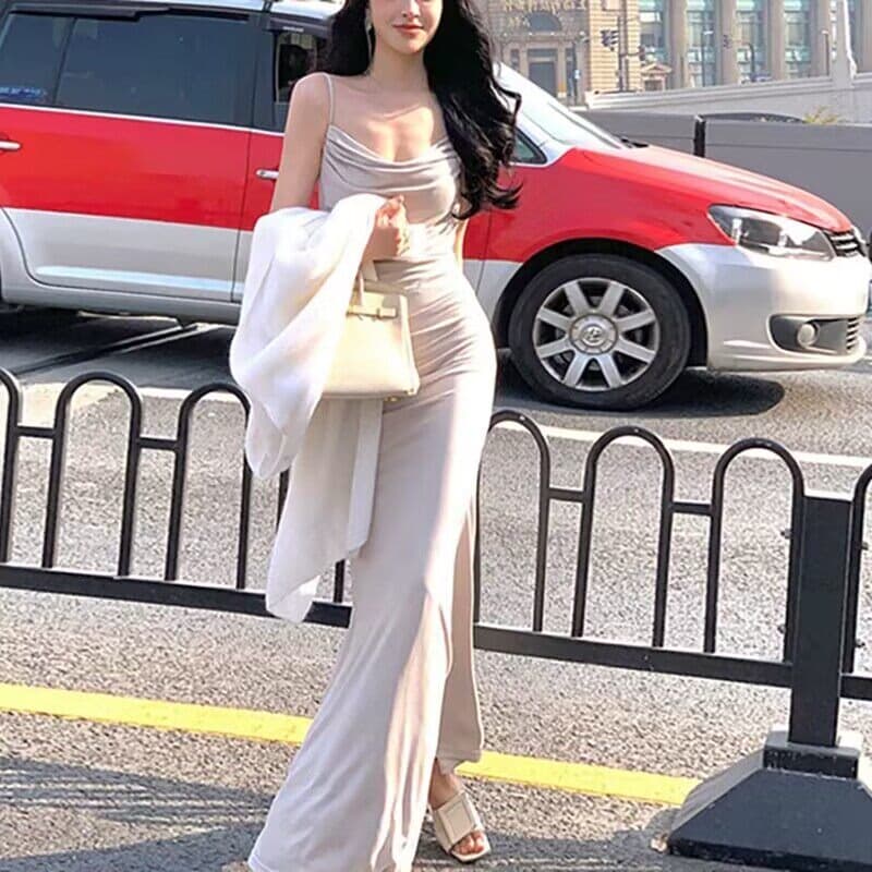 하나부터 화이트 프랑스식 슬립 여성 드레스 봄 여름 새로운 품격 로얄 자매 바람 타이트 스커트 새틴 길다 치마 상세 이미지 4