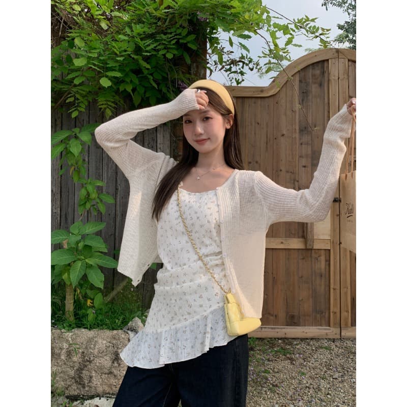 우 77 달콤함 품격 불규칙 꽃무늬 슬립 여성 디자인 센스 프릴 리본 슬림해 보이는 다용도 민소매 맨위 이미지 5