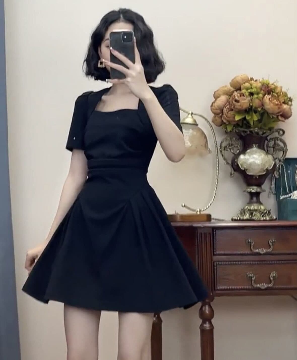프랑스식 캄파넬라 세과 차 인사이드 차 가스 Chic 점프 슈트 치마 여름 드레스 작은 키 광장 칼라 섹시함 허리 수축 슬림해 보이는 작은 검은 드레스 이미지 4