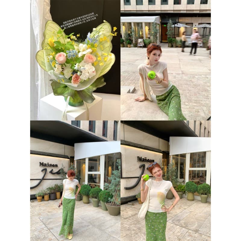 다우 시시 cheese 사랑 전복 문예 레트로 품격 다용도 꽃무늬 망사 인어 꼬리 허리밴드 반신 스커트 여성 이미지 4