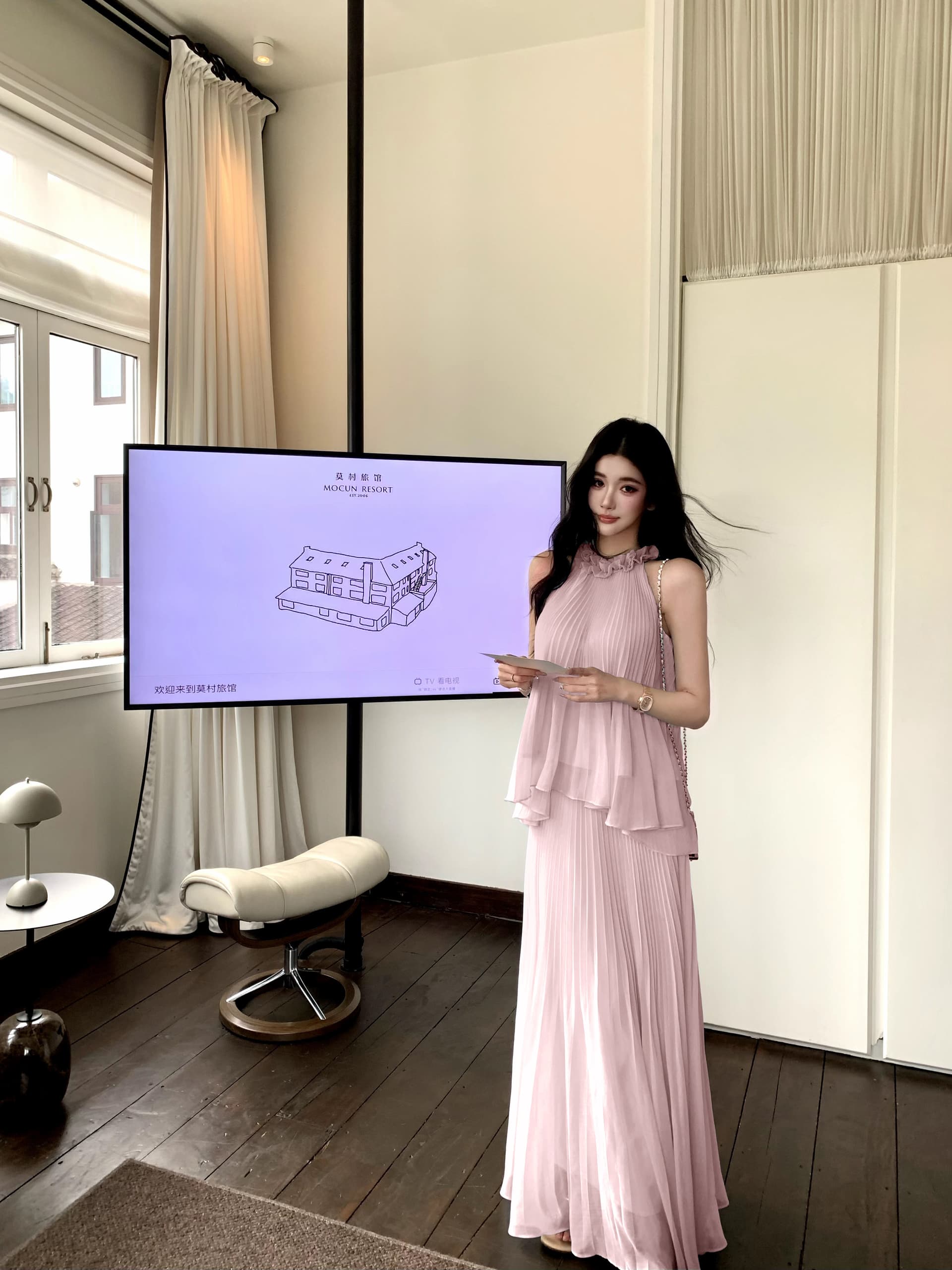 barbchill 박하 소녀 플리츠 질감 쉬폰 세트 여성 여름 민소매 행침 목 맨위 롱 스커트 상세 이미지 10