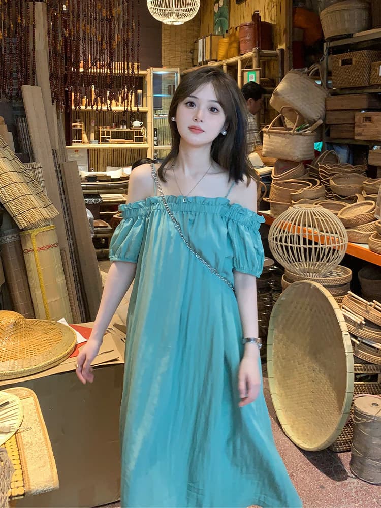 작은 키 슬립 오프숄더 드레스 2026 새로운 치마 아이들 여름 루즈핏 슬림해 보이는 표지 고기 품격 롱 스커트 상세 이미지 15