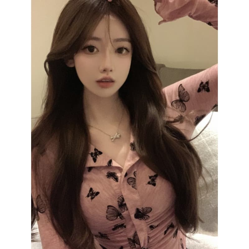 가을 겨울 순수한 욕망 바람 달콤한 매운맛 레트로 슬림해 보이는 디자인 센스 나비 니트 스웨터 여성 작은 키 고급 센스 쇼트 스타일 맨위 이미지 6