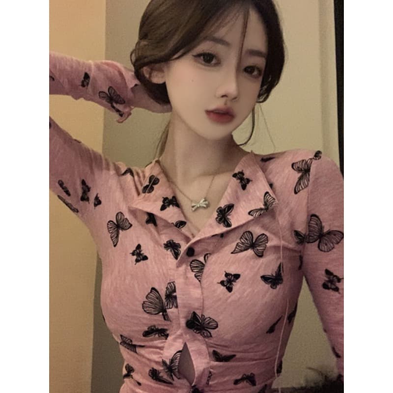 가을 겨울 순수한 욕망 바람 달콤한 매운맛 레트로 슬림해 보이는 디자인 센스 나비 니트 스웨터 여성 작은 키 고급 센스 쇼트 스타일 맨위 상세 이미지 7