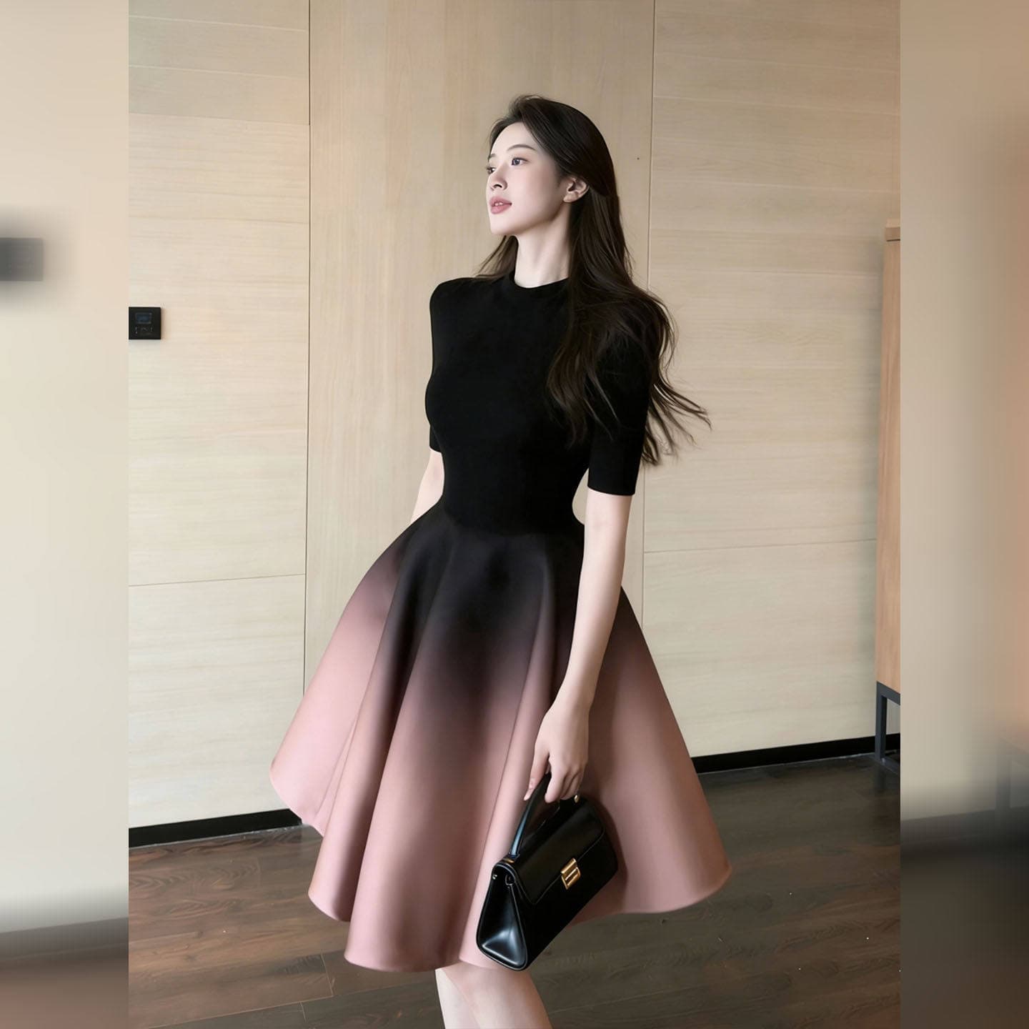 장쑤 저장 및 상하이 천 골드 착용 가져 가라. 2026 여름 작은 샤넬 스타일 품격 헤일로 염색 그라데이션 한 마디 반신 스커트 반팔 세트 여성 상세 이미지 7