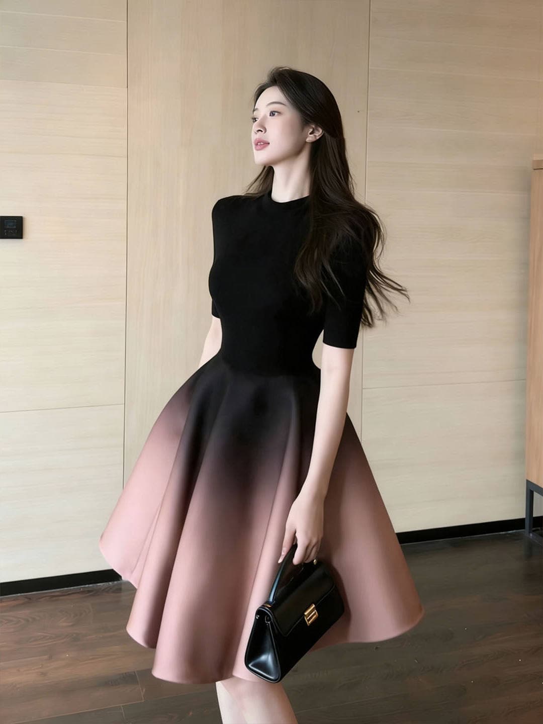 장쑤 저장 및 상하이 천 골드 착용 가져 가라. 2026 여름 작은 샤넬 스타일 품격 헤일로 염색 그라데이션 한 마디 반신 스커트 반팔 세트 여성 상세 이미지 20