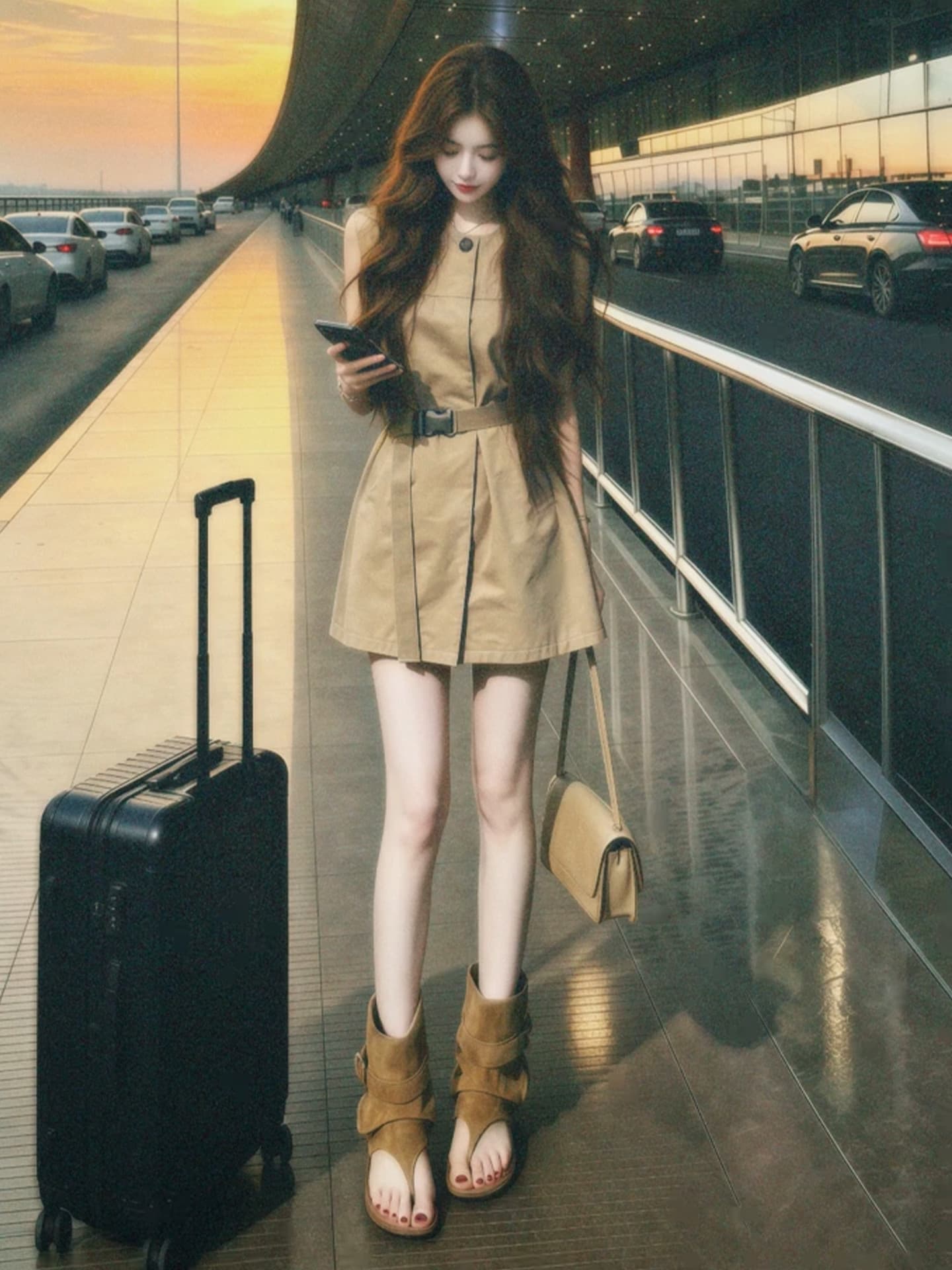 프랑스식 레트로 카키 색 조끼 여성 드레스 여름 2026 새로운 자이언트 잘 생긴 허리 수축 한 마디 워크웨어 미니 스커트 상세 이미지 17