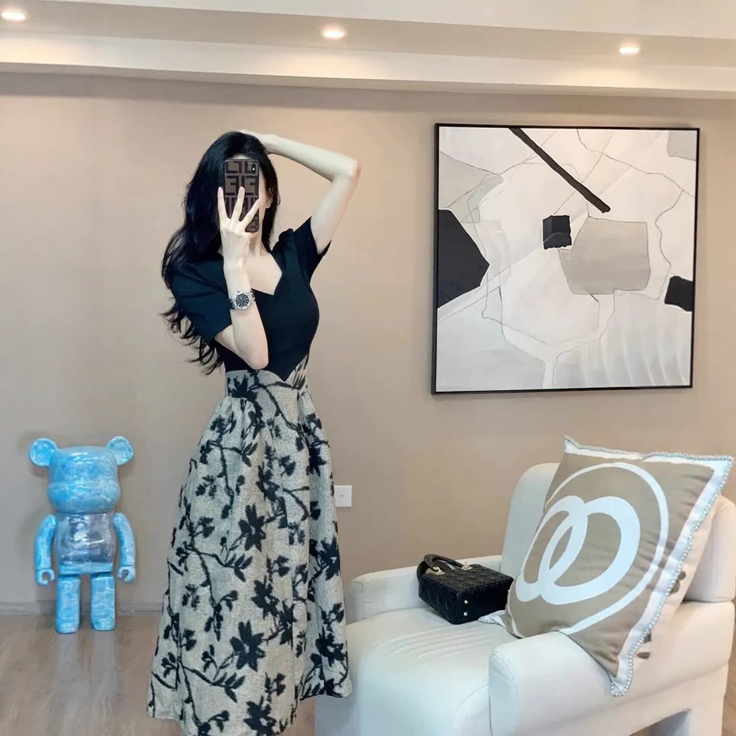 초여름 아름다운 아니요 명중 섹션 여성 드레스 Chic 프린트 고급 센스 빛 럭셔리 작은 대중 몸매 가꾸기 슬림해 보이는 품격 롱 스커트 상세 이미지 13
