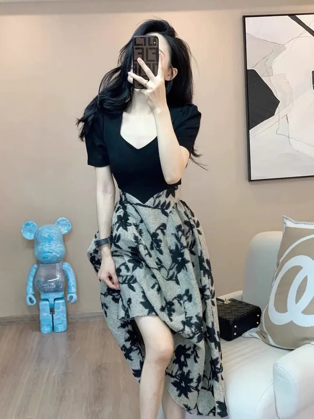초여름 아름다운 아니요 명중 섹션 여성 드레스 Chic 프린트 고급 센스 빛 럭셔리 작은 대중 몸매 가꾸기 슬림해 보이는 품격 롱 스커트 상세 이미지 16