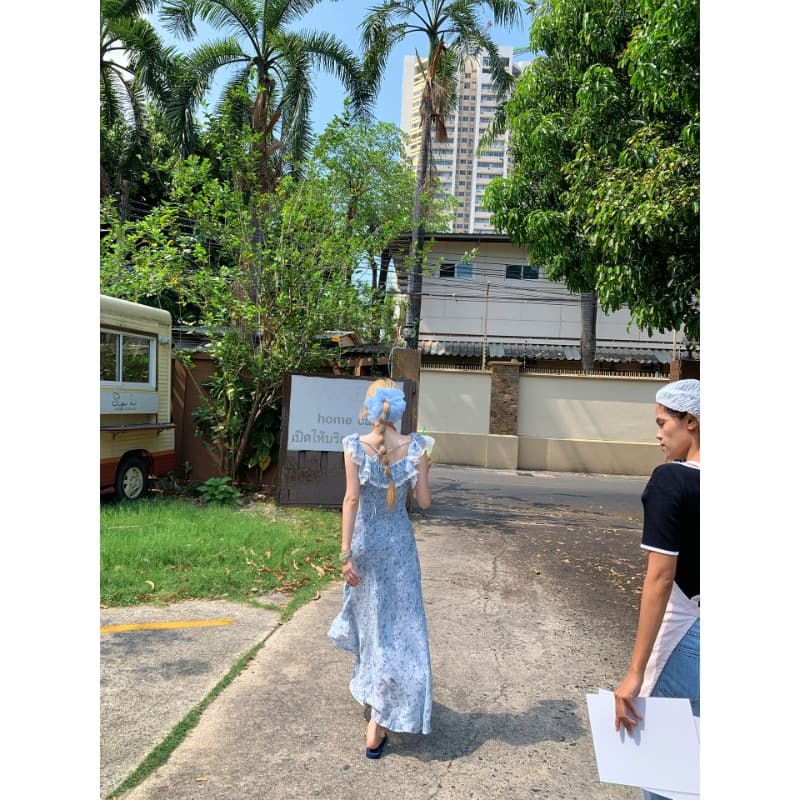 9c 유화 세계 ins 바람 몸매 가꾸기 종류 A라인 스커트 도시 출퇴근 달콤함 프릴 패치워크 드레스 상세 이미지 3