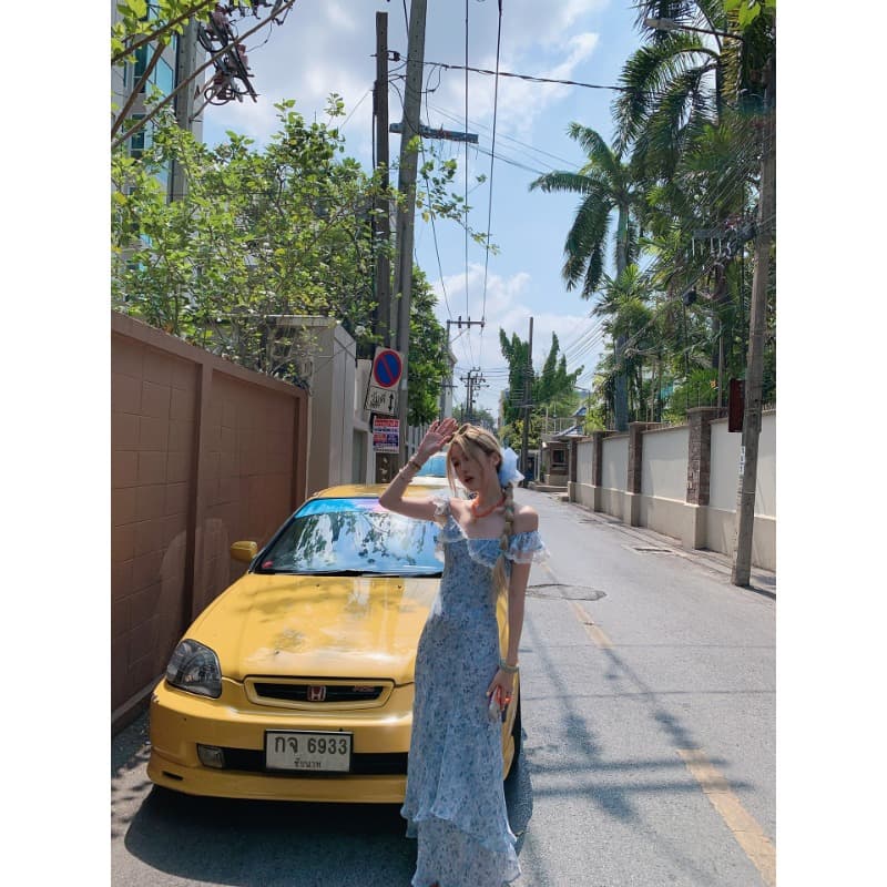 9c 유화 세계 ins 바람 몸매 가꾸기 종류 A라인 스커트 도시 출퇴근 달콤함 프릴 패치워크 드레스 상세 이미지 5