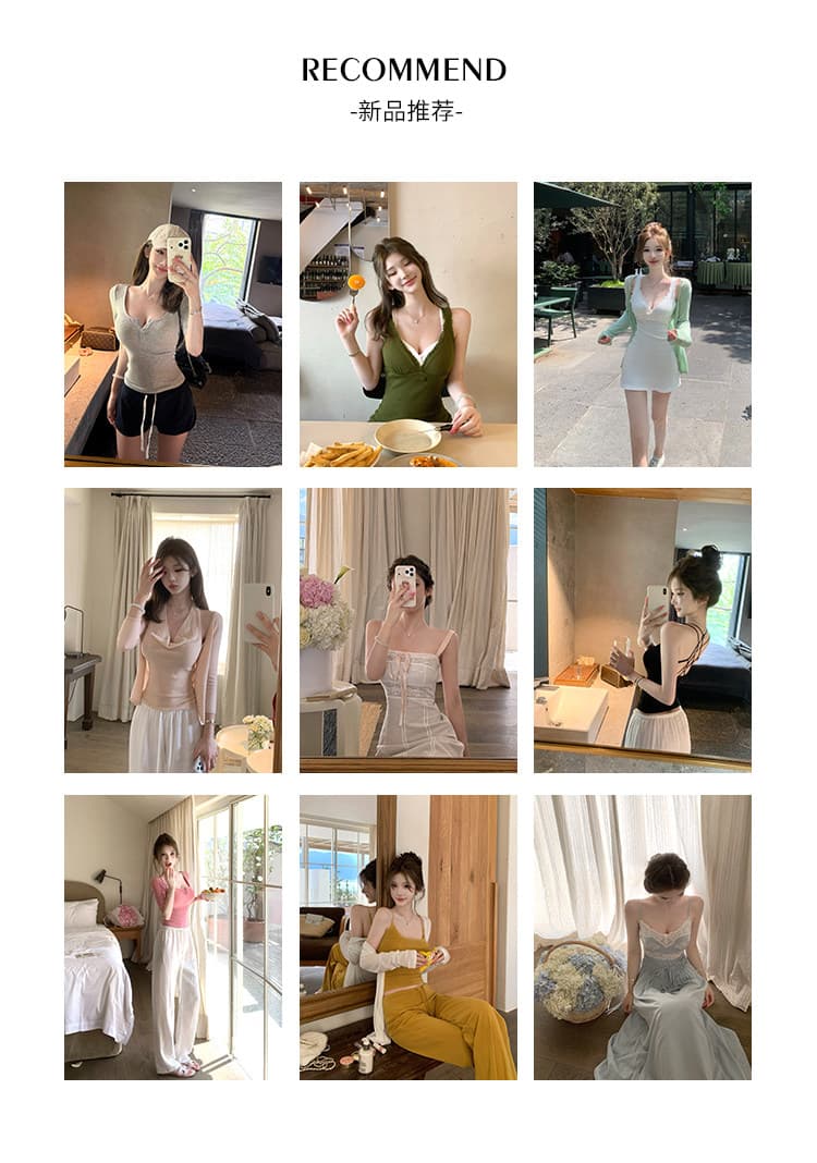 jmshop miu 부서 교과서 자카드 구덩이 기사 V넥 니트 미니 스커트 여성 순수한 욕망 섹시함 레이스 캐미솔 상세 이미지 22